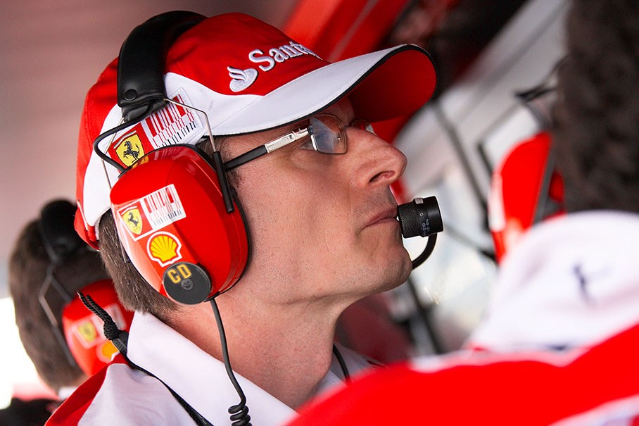 Chris Dyer, Ferrari Chief engineer, at the pit wall command center