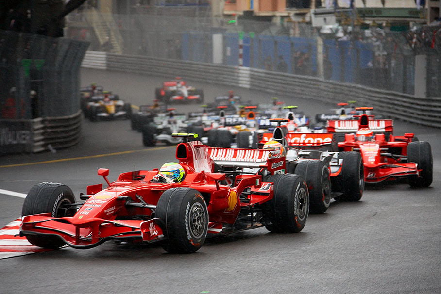 The start field reaches Ste. Devote, Hamilton manages to overtake Kimi's second position