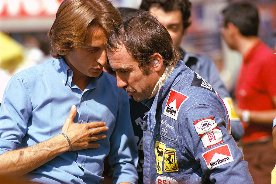 Ferrari race manager Luca di Montezemolo and his driver Clay Regazzoni at the Italian Grand Prix