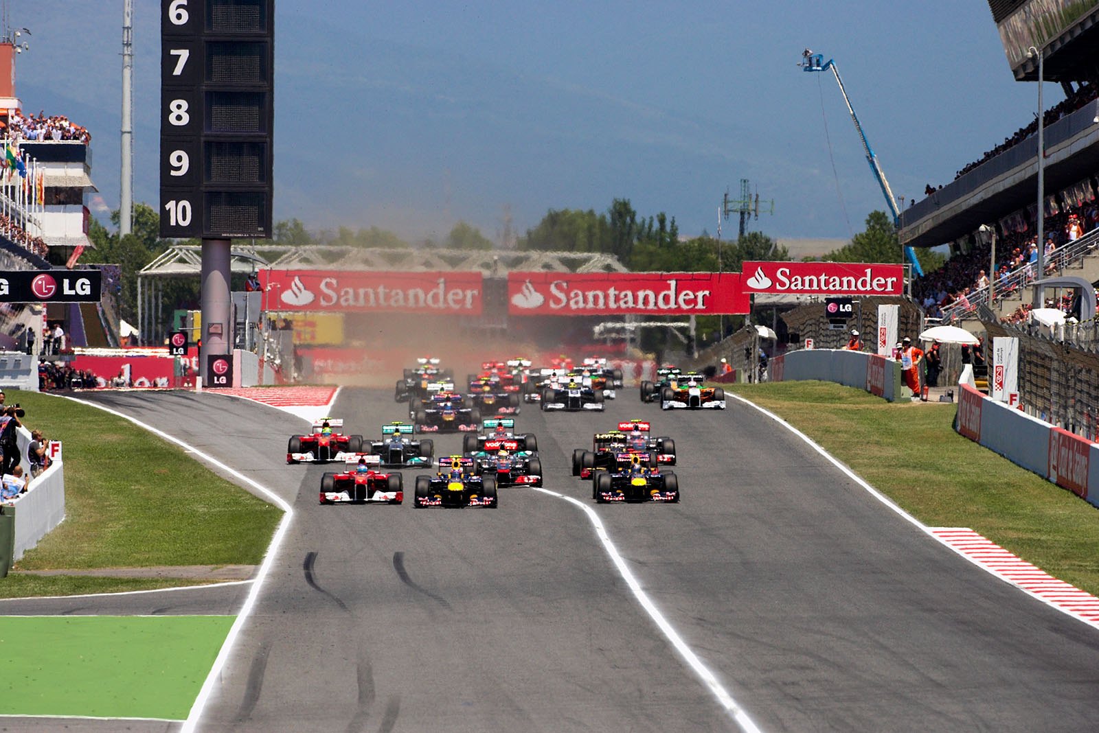 Side by side at the start.