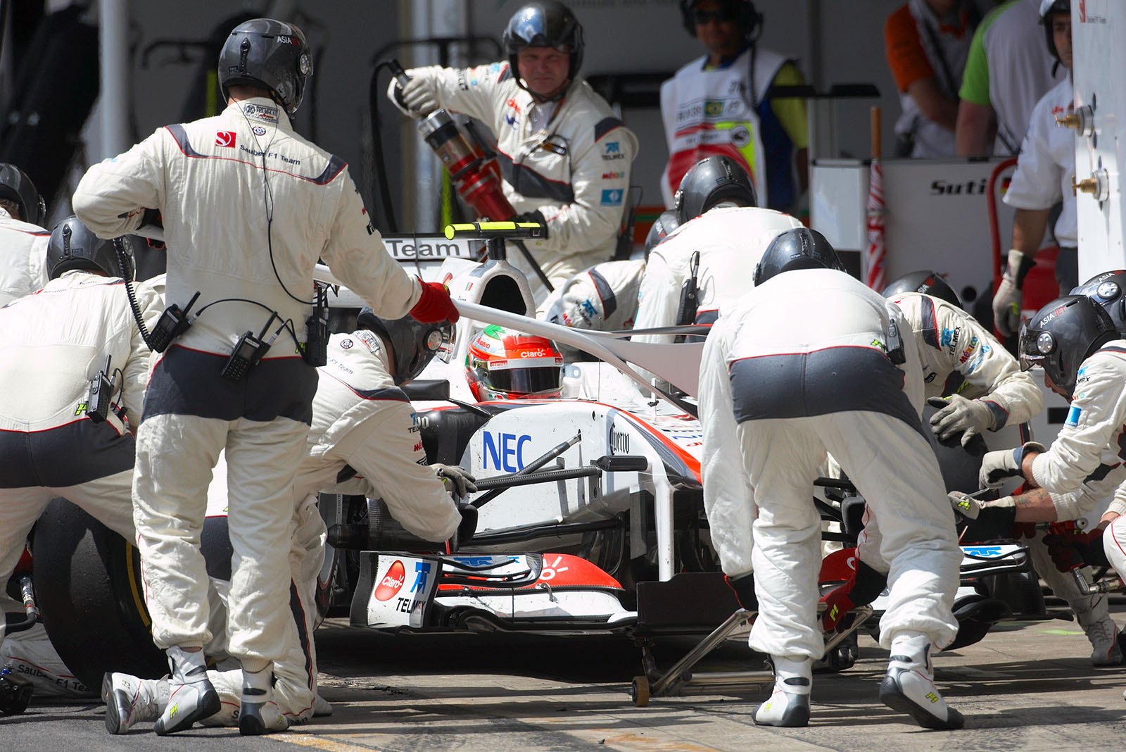 Sergio Perez stops at Sauber pits