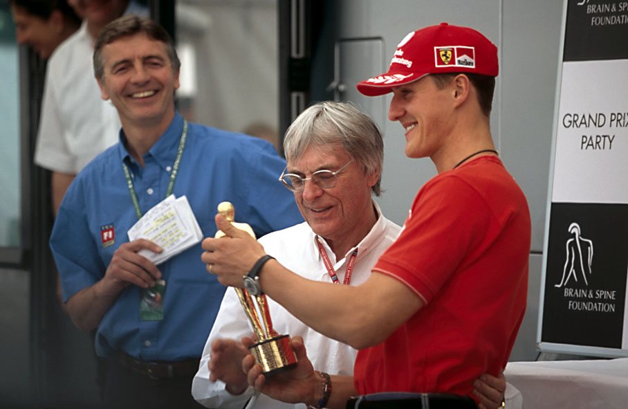 Michael Schumacher receives a 'Bernie' award.