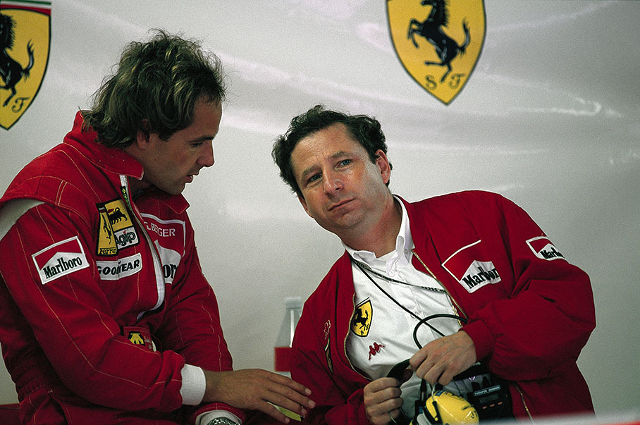 Jean Todt with his Ferrari driver Gerhard Berger