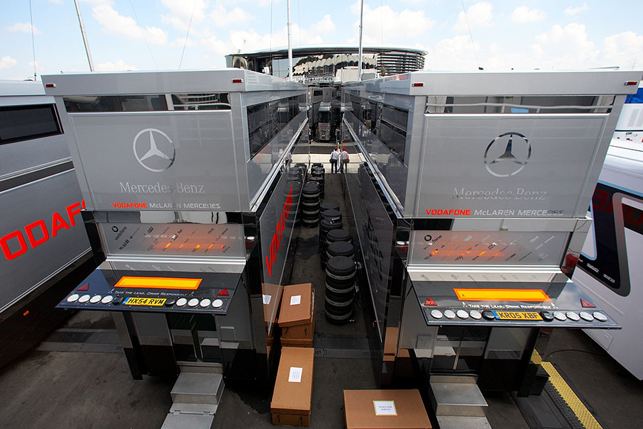 The McLaren Mercedes team trucks
