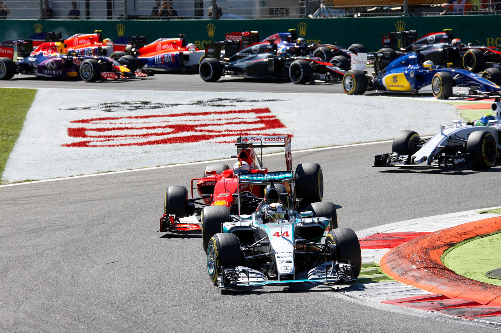 Lewis Hamilton, Mercedes, stays in front at the Italian Grand Prix, Monza, 2015