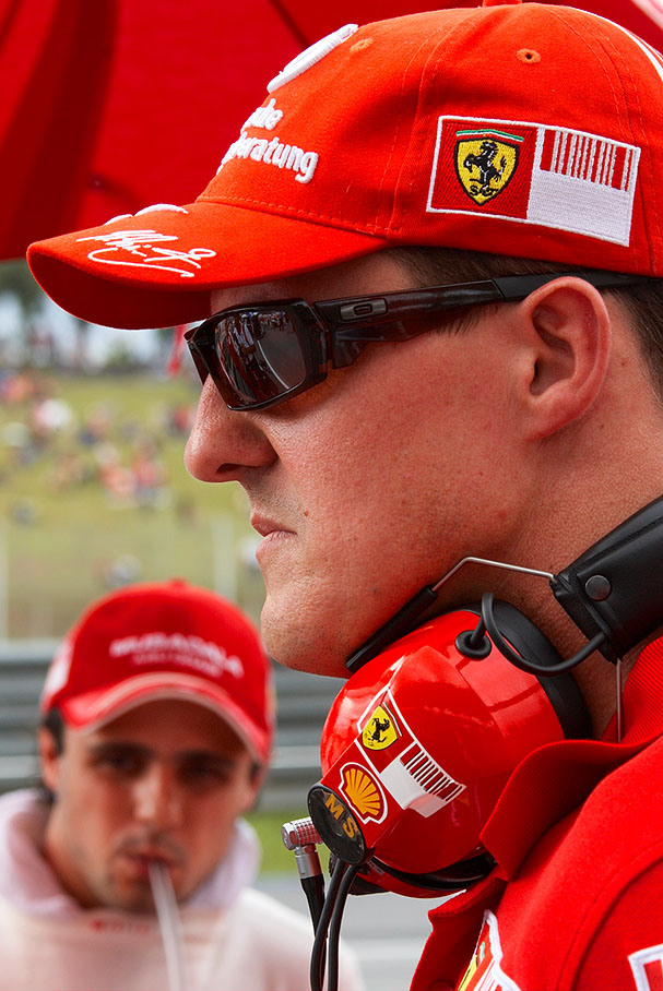 Michael Schumacher on the grid with Felipe Massa