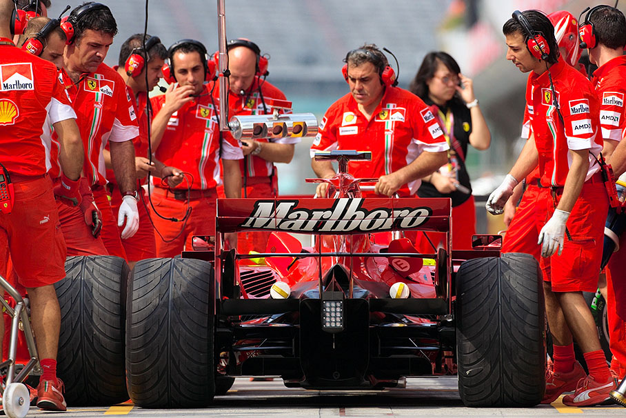 Ferrari pit crew successfully finished a pit stop practice