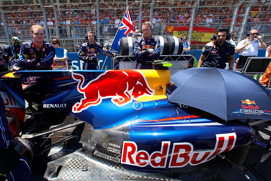 Mark Webber's Red Bull-Renault is fully prepared on second grid position