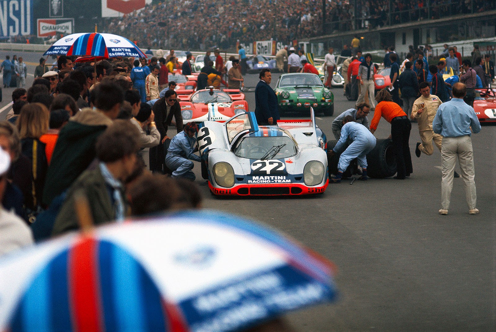 Vic Elford's and Gérard Larrousse's Porsche 917K on the grid before he start of the 1000 km Spa 1971