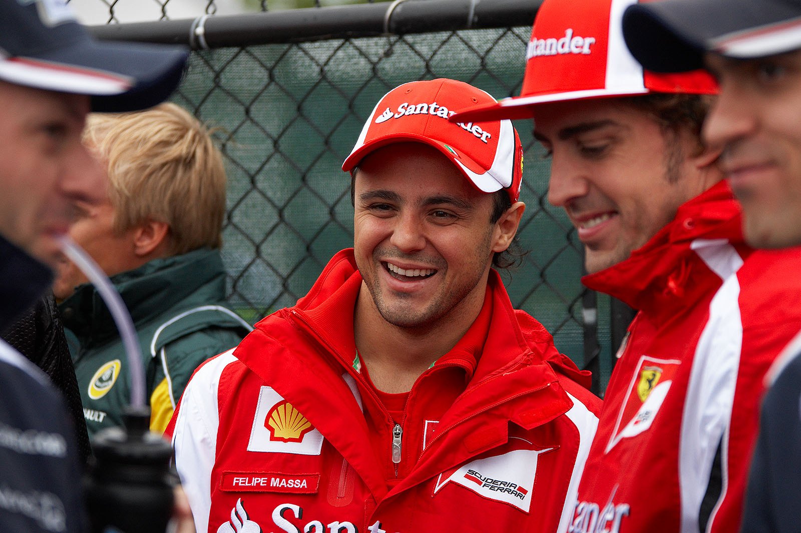 Felipe Massa jokes around with the other drivers before their parade