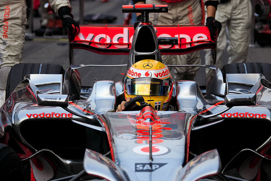 Lewis Hamilton, McLaren Mercedes, arrives at first grid position
