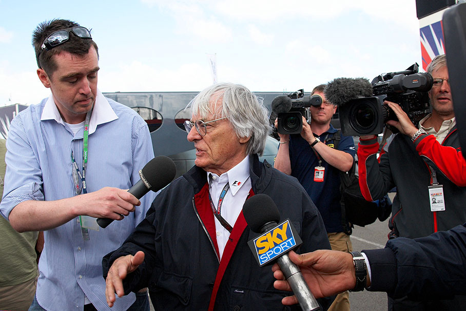 Bernie Ecclestone is being interviewed by a demanding international media