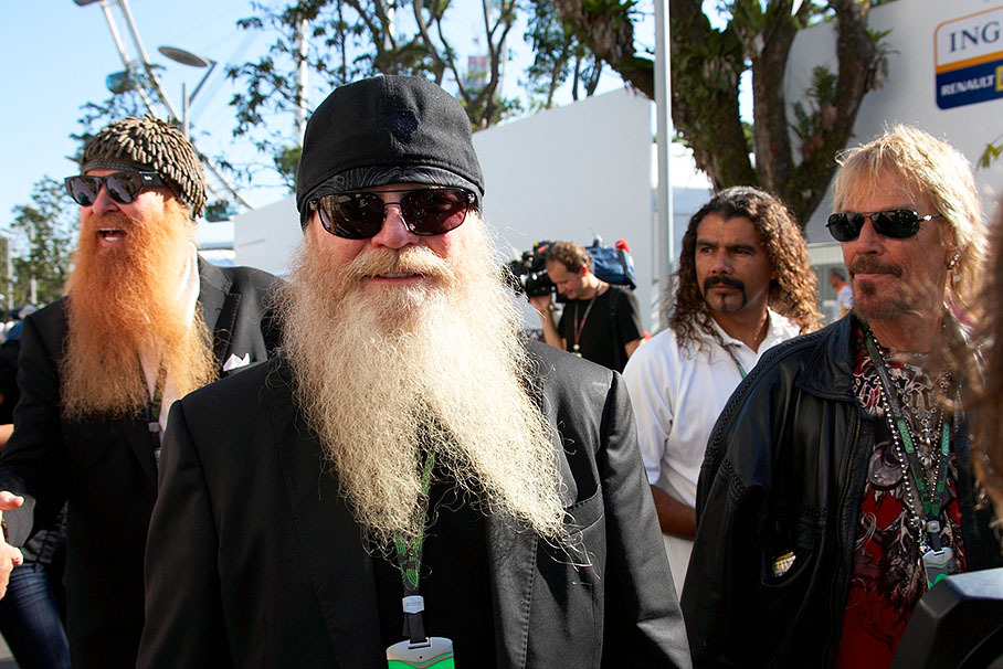 Billy Gibbons, Dusty Hill and Frank Beard of the american rock band ZZ Top are invited as VIPs in the F1 paddock