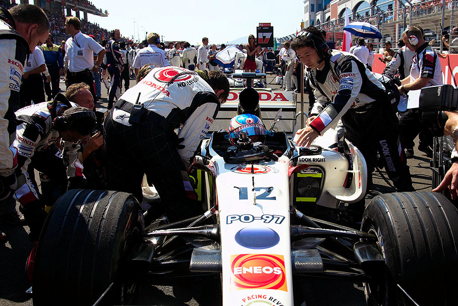 Jenson Button parking on grid