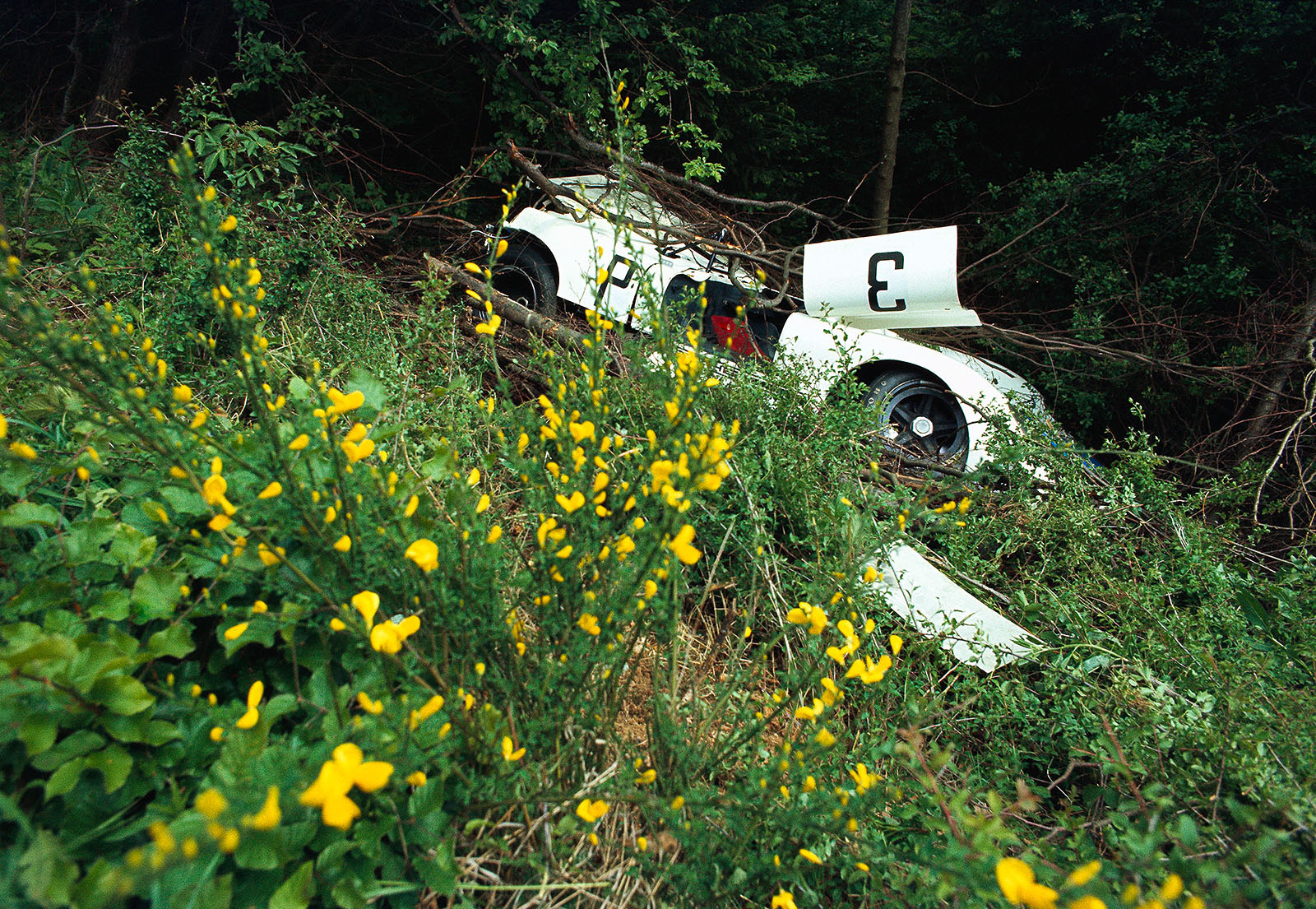 The Porsche 908/02 018 of Vic Elford (GB) and Kurt Ahrens, Jr. (D) was destroyed in practice session