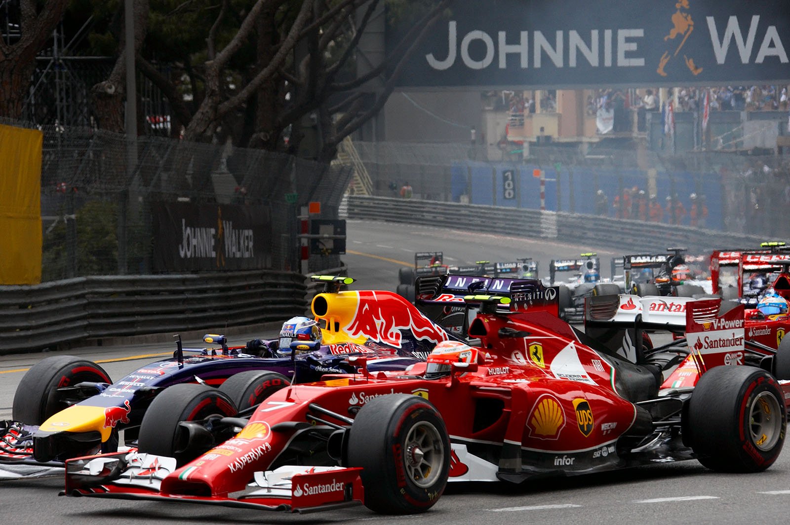 Kimi Raikkonen, Ferrari, made a nice start and pushes himself from 6th to 4th position, Monaco Grand Prix, 2014