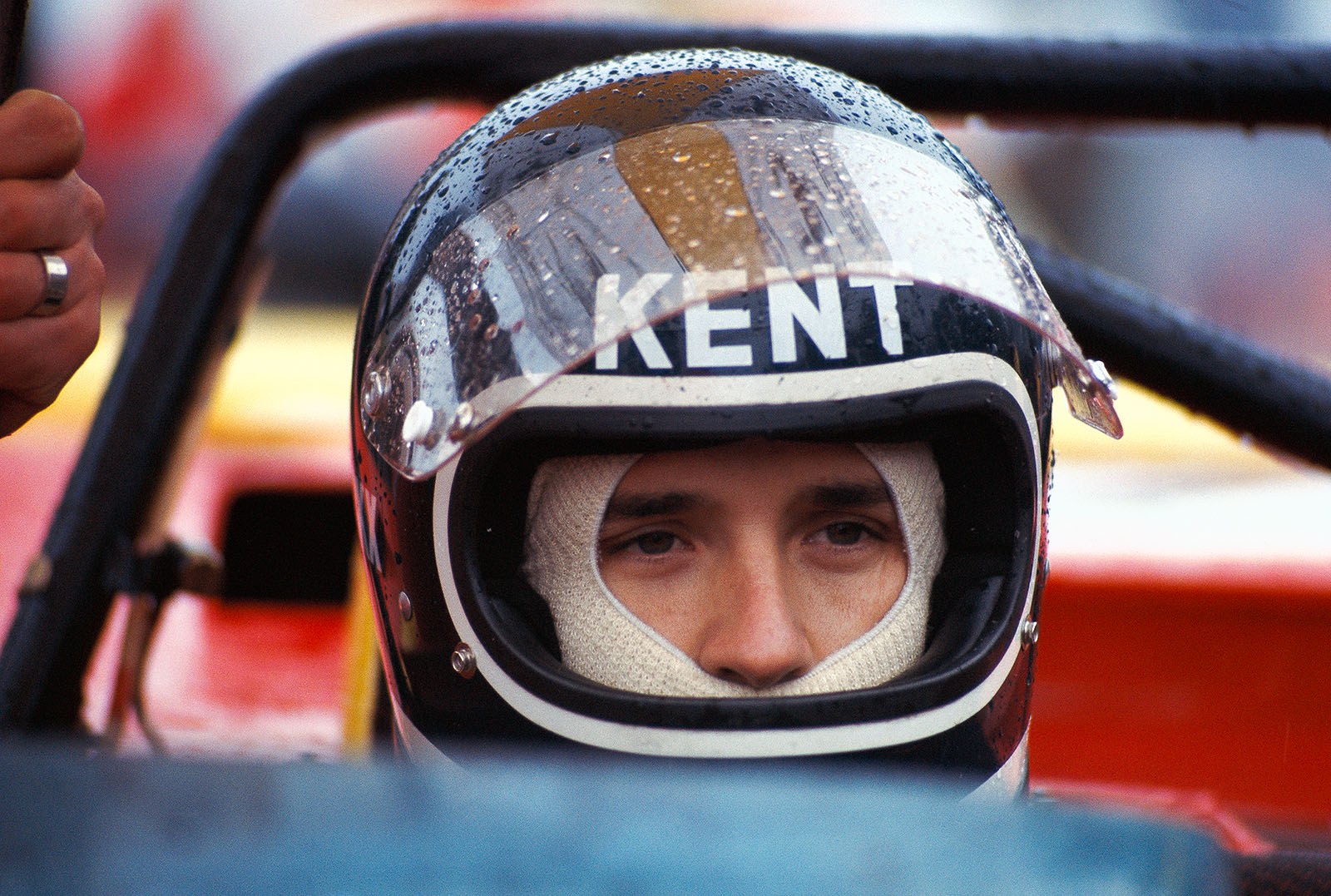 Race winner Jacky Ickx (B) concentrates on the race ahead in his Ferrari 312PB #0882