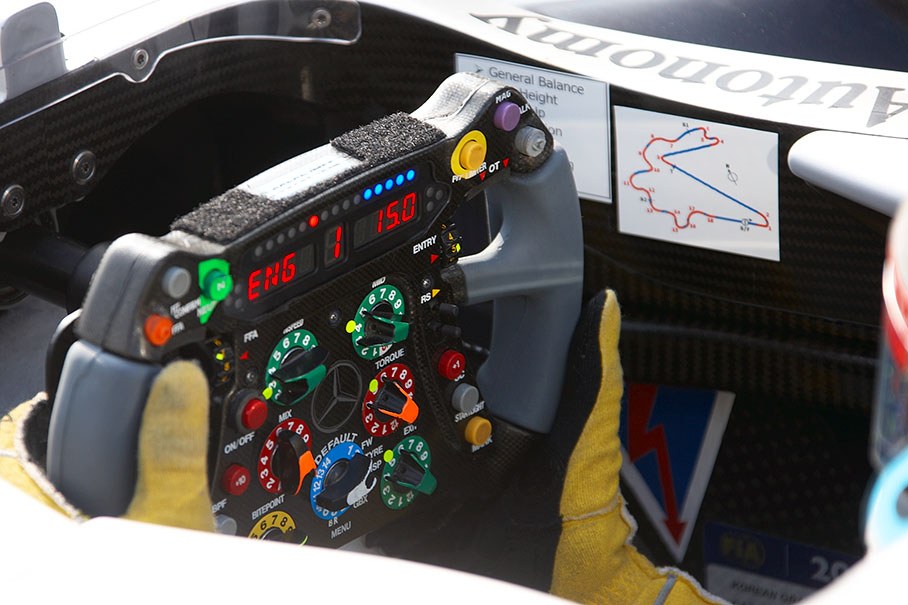 A Mercedes car's steering wheel