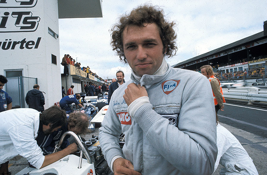 Jochen Mass in front of the Surtees-Cosworth TS14A, German GP Nuerburgring 1973
