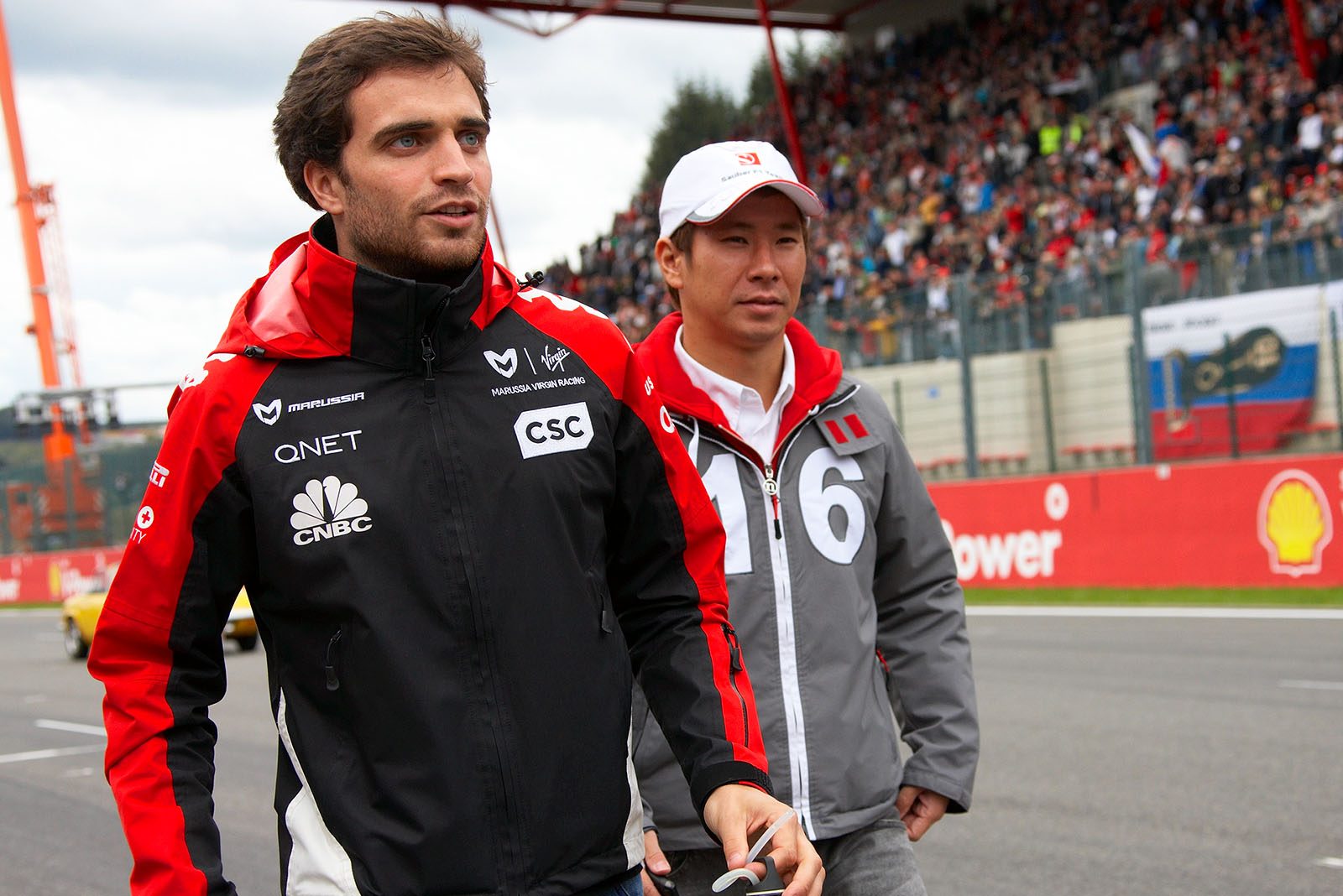 Virgin's local hero Jerome D'Ambrosio with Kobayashi