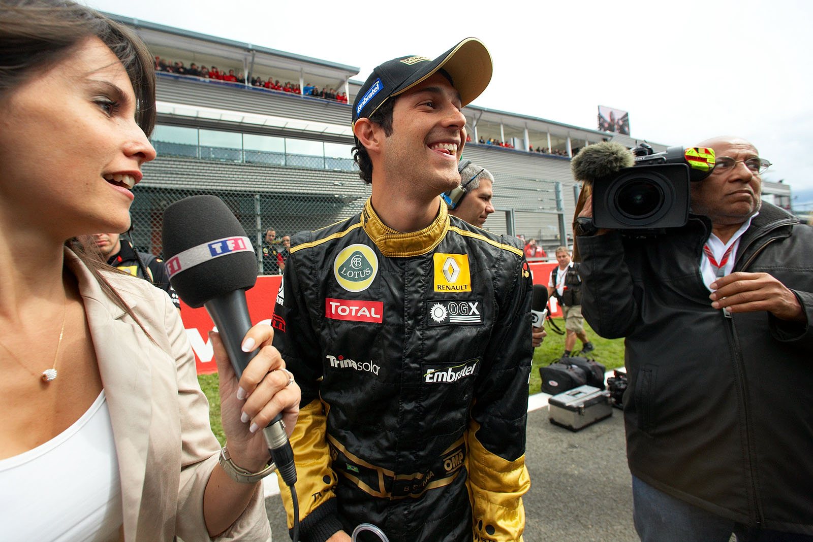 Bruno Senna is interviewed on the grid, seemingly happy with his 7th position