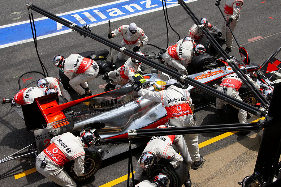 Lewis Hamilton in McLaren Mercedes pits