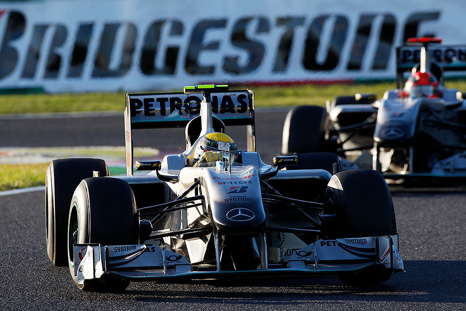 Nico Rosberg, Mercedes GP, in front of team mate Schumacher