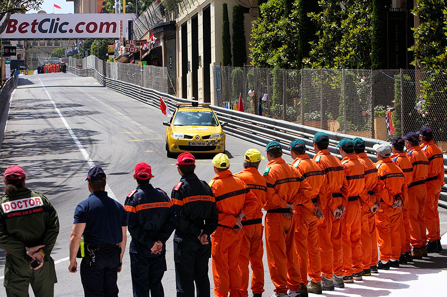 The mashals stand in line for track inspection at Mirabeau