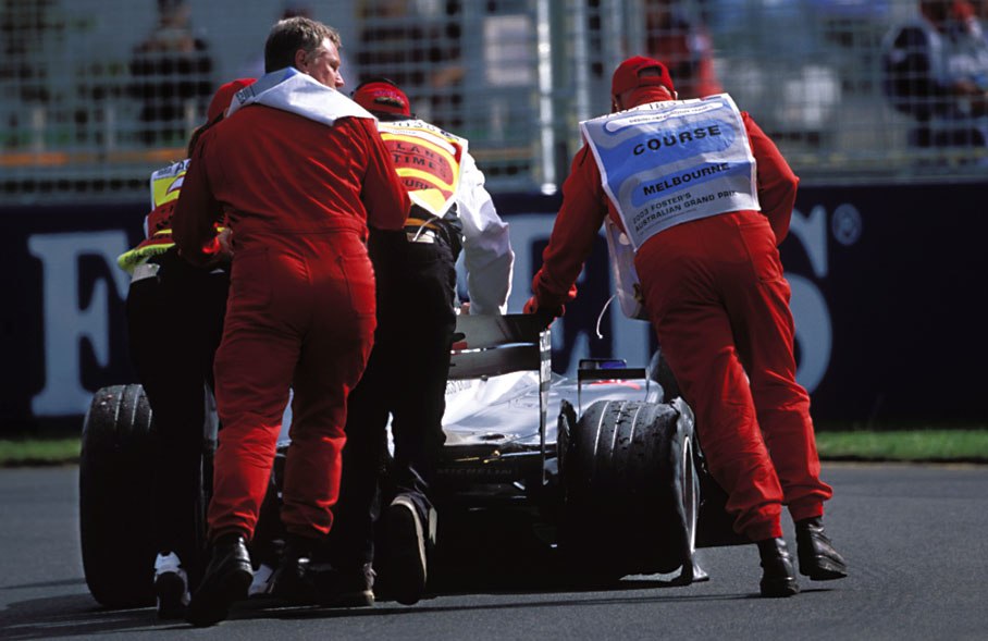 David Coulthard was given a push after a slight problem