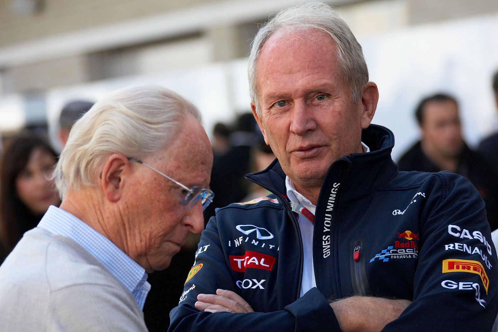 RBR motorsport director Dr. Helmut Marko with former Mercedes manager Juergen Hubbert