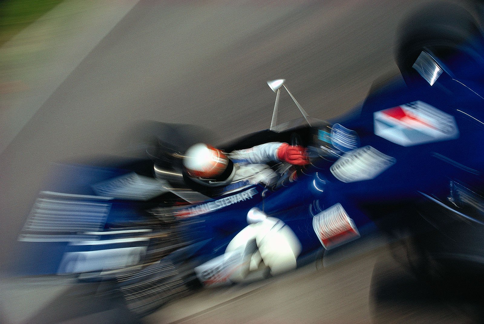 Race winner Jackie Stewart in the Tyrrell-Cosworth 003 at Clermont-Ferrand, 1972