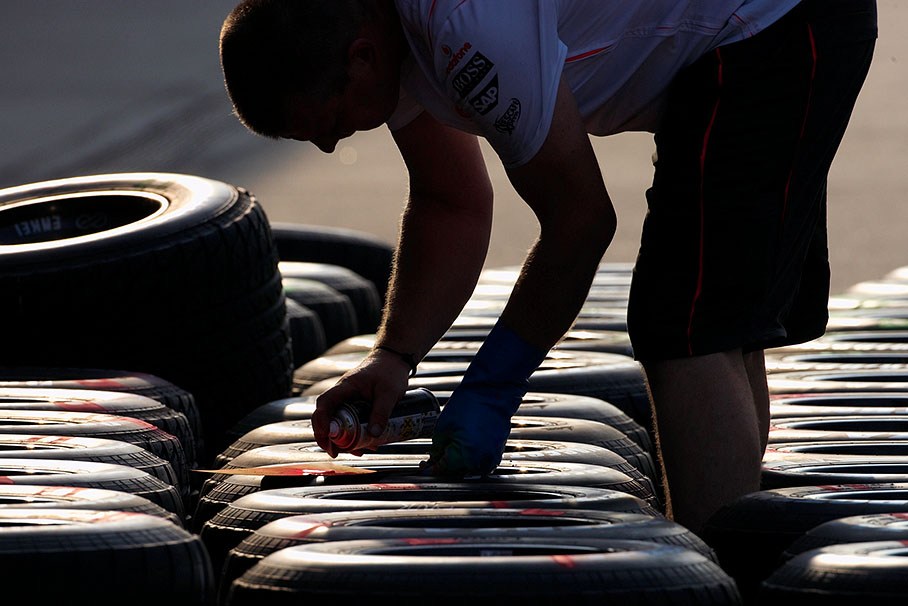 McLaren tyre man takes care of his black gold