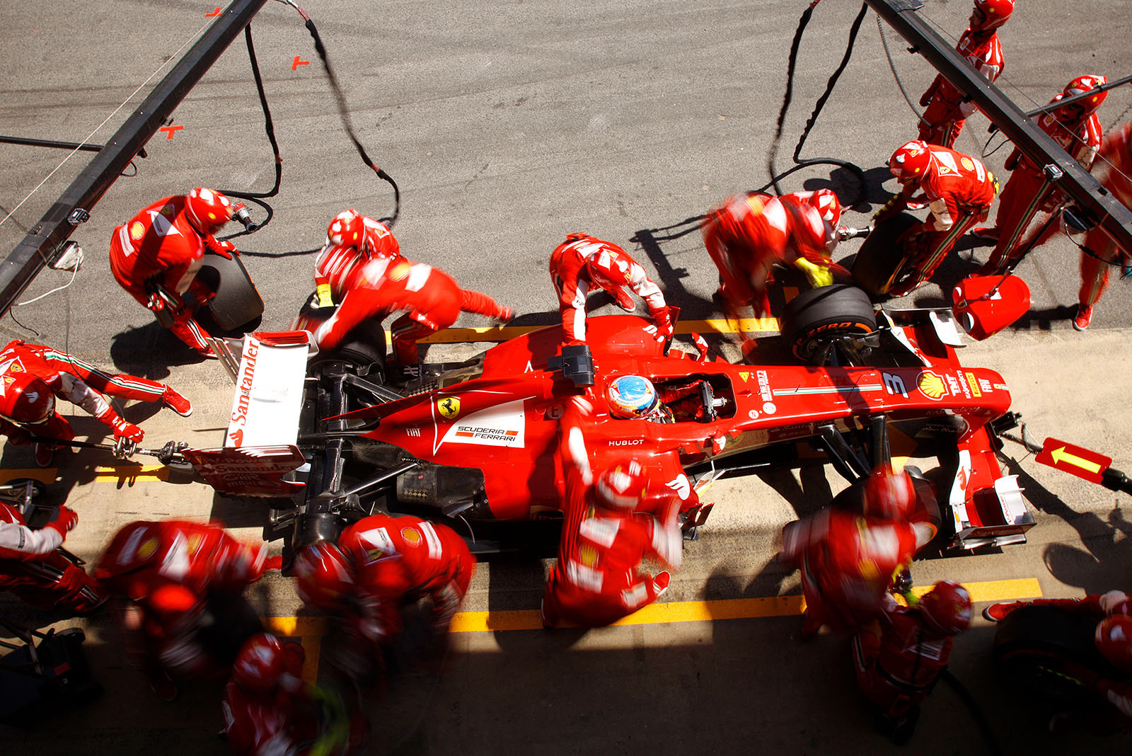 Pit stop for Fernando Alonso, Ferrari, Spanish Grand Prix, Barcelona, 2013