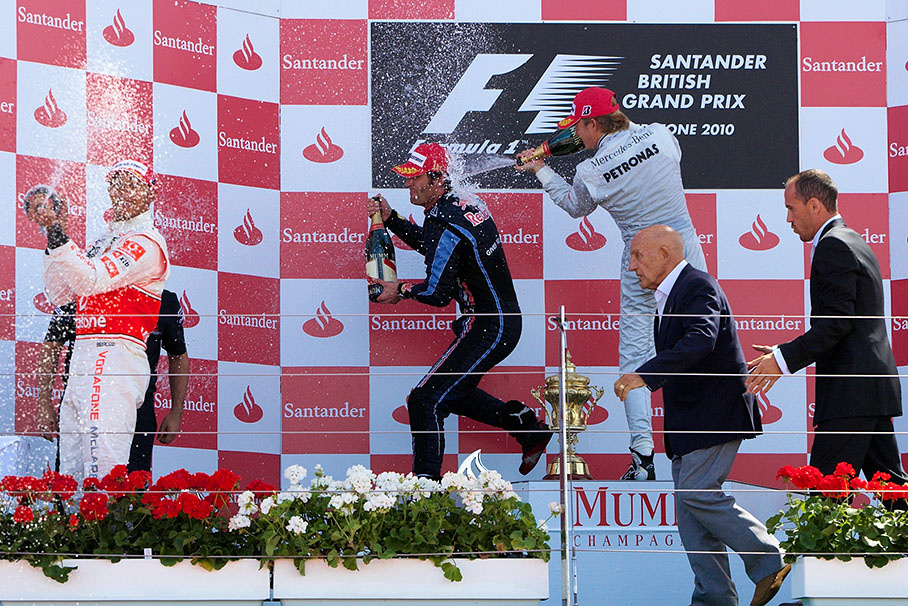 Champagne showers on the podium of the British GP 2010
