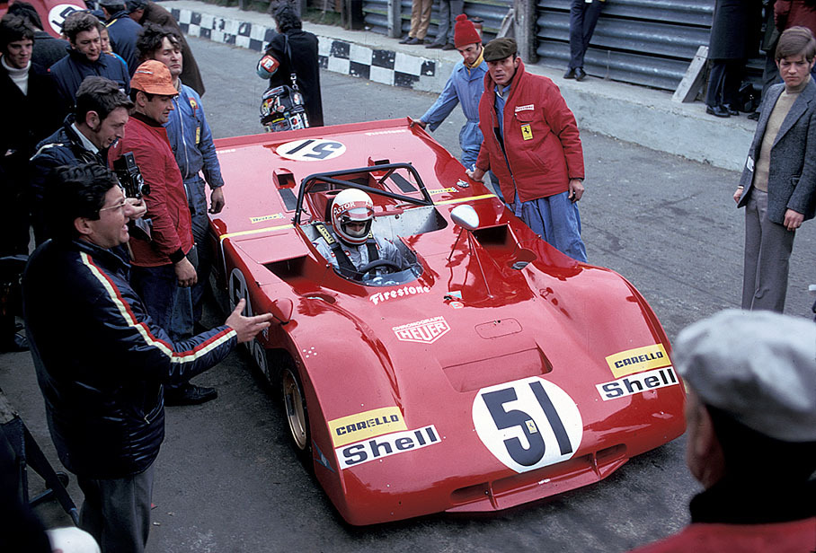 The second placed Ferrari 312 PB #0878 of Jacky Ickx (B) and Clay Regazzoni (CH) in pits