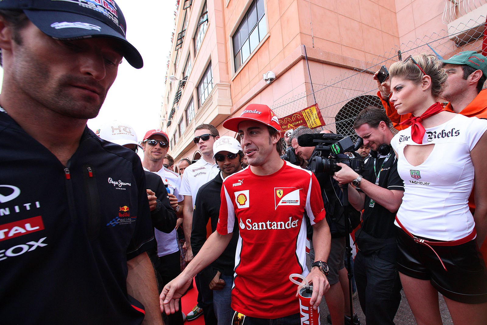 Fernando Alonso looks confident before the drivers parade