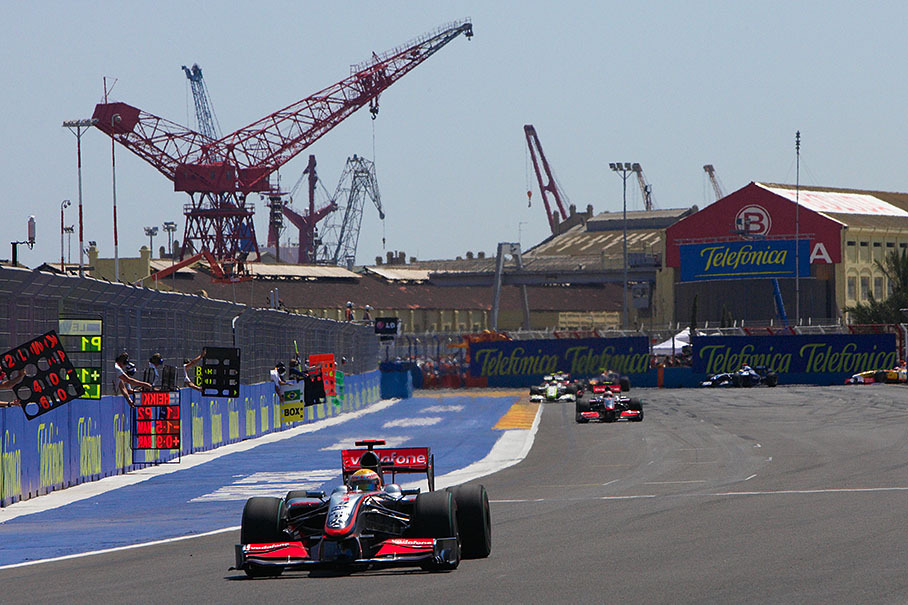 After two laps, Lewis Hamilton; McLaren-Mercedes, built up a good distance to his following team-mate