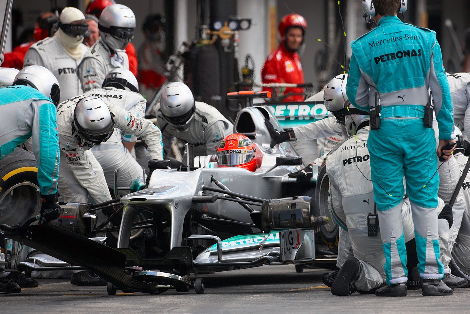 Pit stop of Michael Schumacher, Mercedes GP