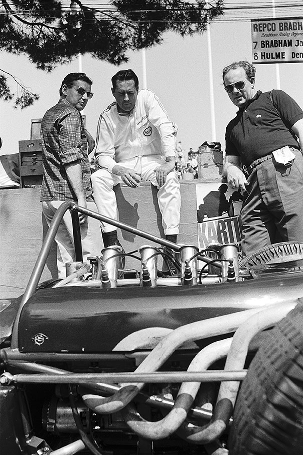 Jack Brabham (middle), Brabham team owner and driver