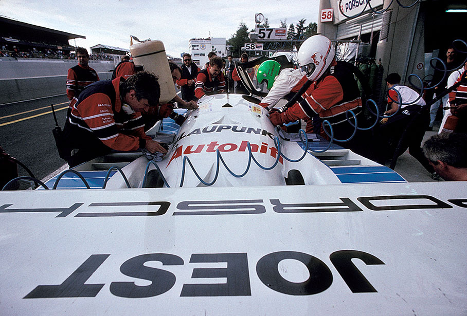 Pit stop and drver exchange between Bernd Schneider (D), Henri Pescarolo (F) and "John Winter" (D) on  the Porsche 962C 014 entered by Konrad Motorsport (Joest Porsche)