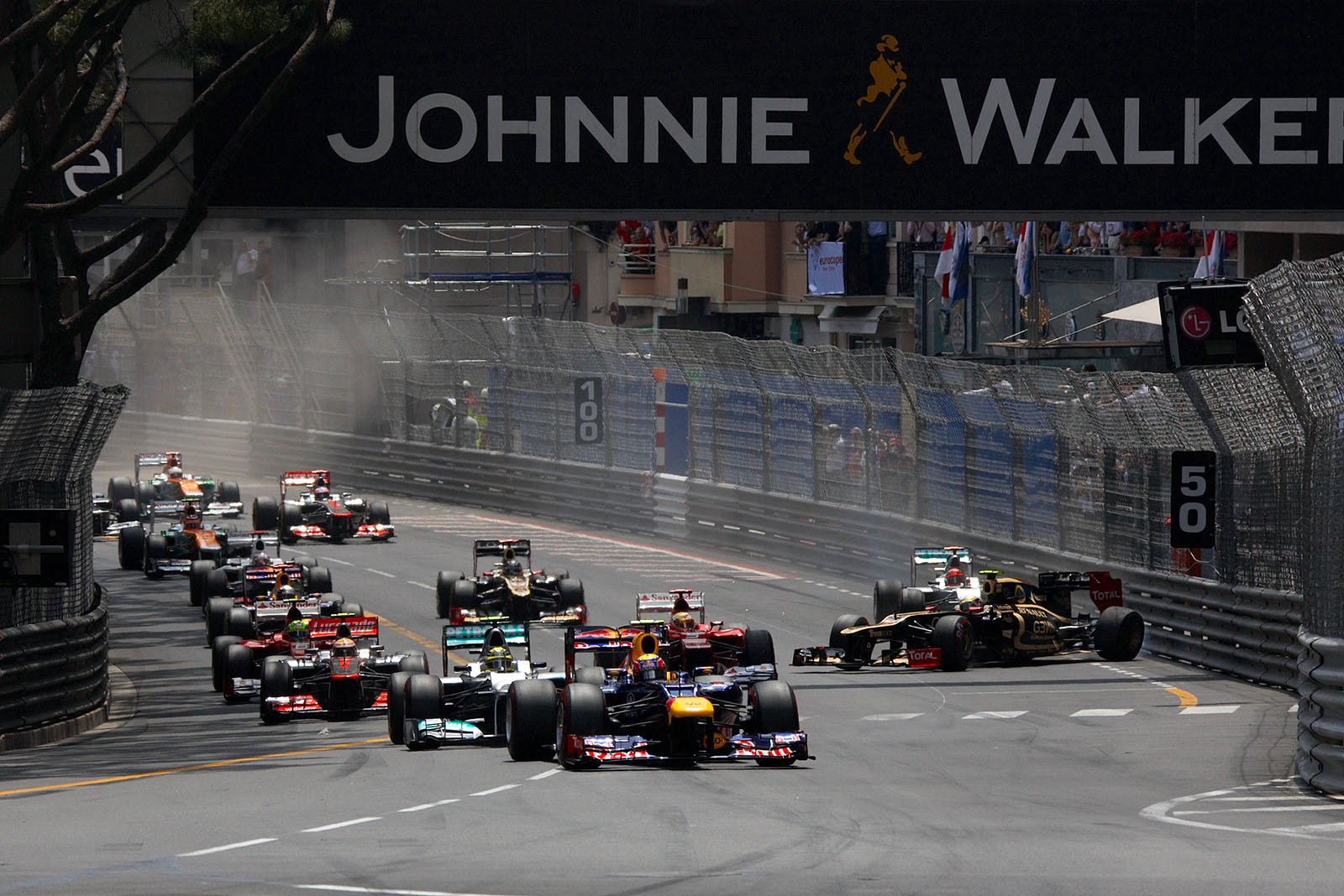 Start collision of Romain Grosjean's Lotus