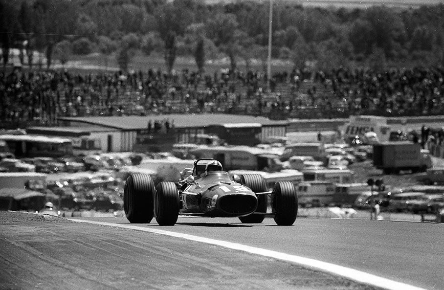 Chris Amon in a Ferrari 312 at the Spanish Grand Prix 1968