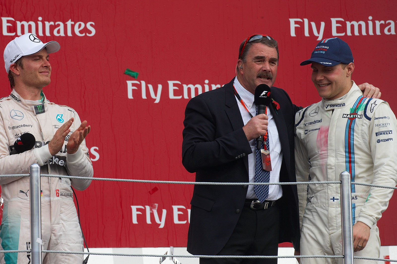 Nigel Mansell and third placed Valtteri Bottas, Mexican Grand Prix, 2015