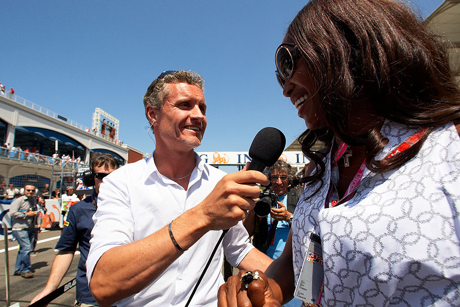 New BBC reporter David Coulthard interviews VIP supermodel Naomi Campbell on the grid
