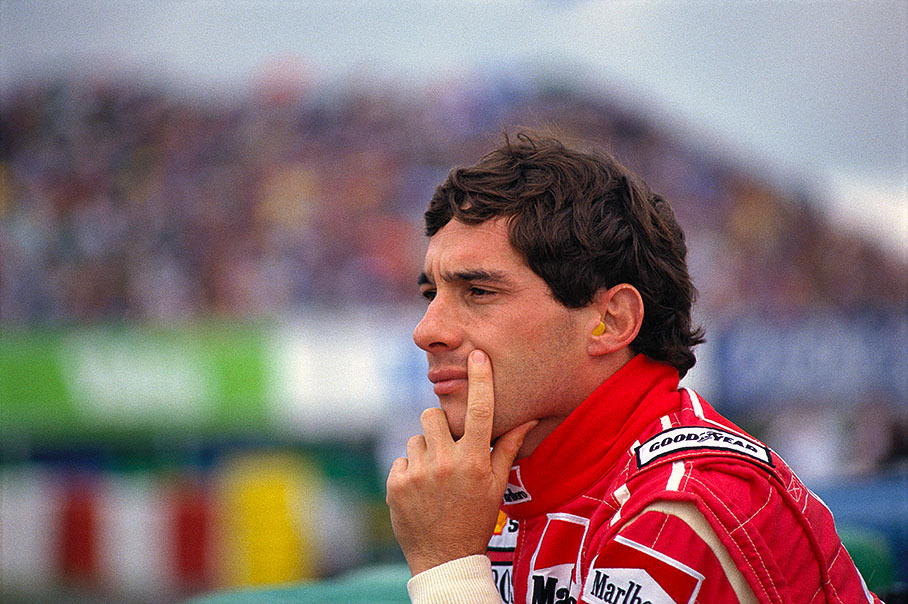 Ayrton Senna after retirement caused by the collision with Schumacher after the restart