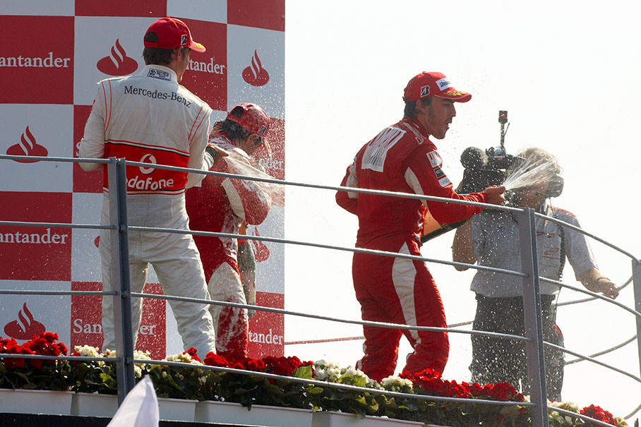Champagne showers after the Monza podium ceremony