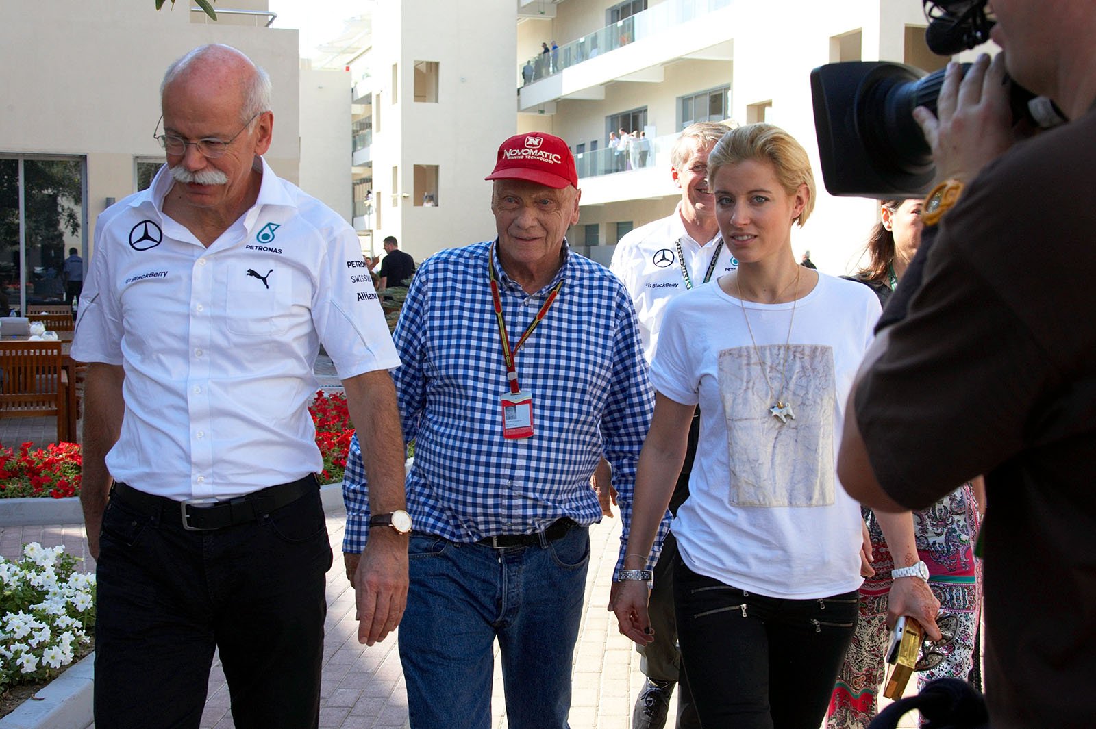 Dieter Zetsche and Niki Lauda of the Mercedes F1 Team in paddock, Abu Dhabi Grand Prix, 2014