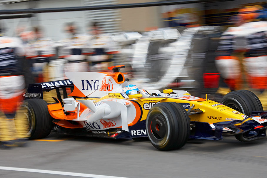 Fernando Alonso out of pits