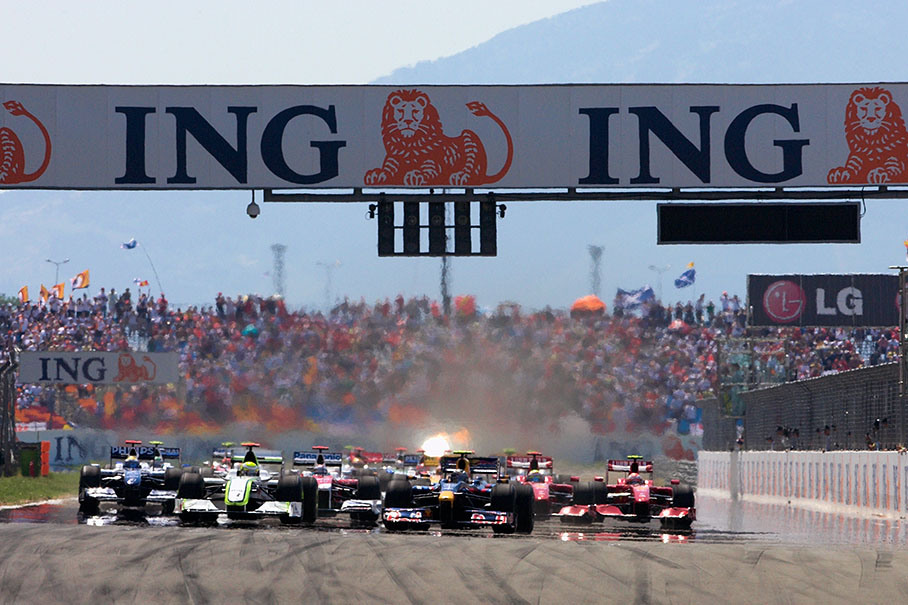 At the start, Vettel is in the lead