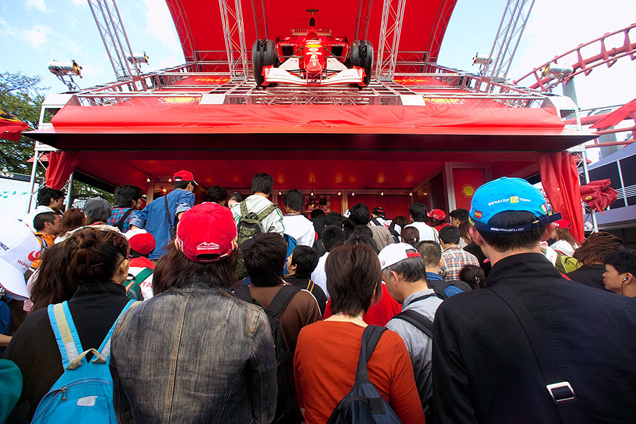 Well visited Ferrari team merchandising stand